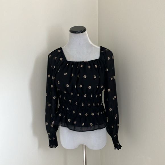 Madewell (Re)sourced Georgette Square-Neck Smock-Waist Top in Bloom Dot - Picture 4 of 12